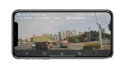 App com streaming ao vivo em paisagem, telemetria de velocidade e controles de áudio e gravação